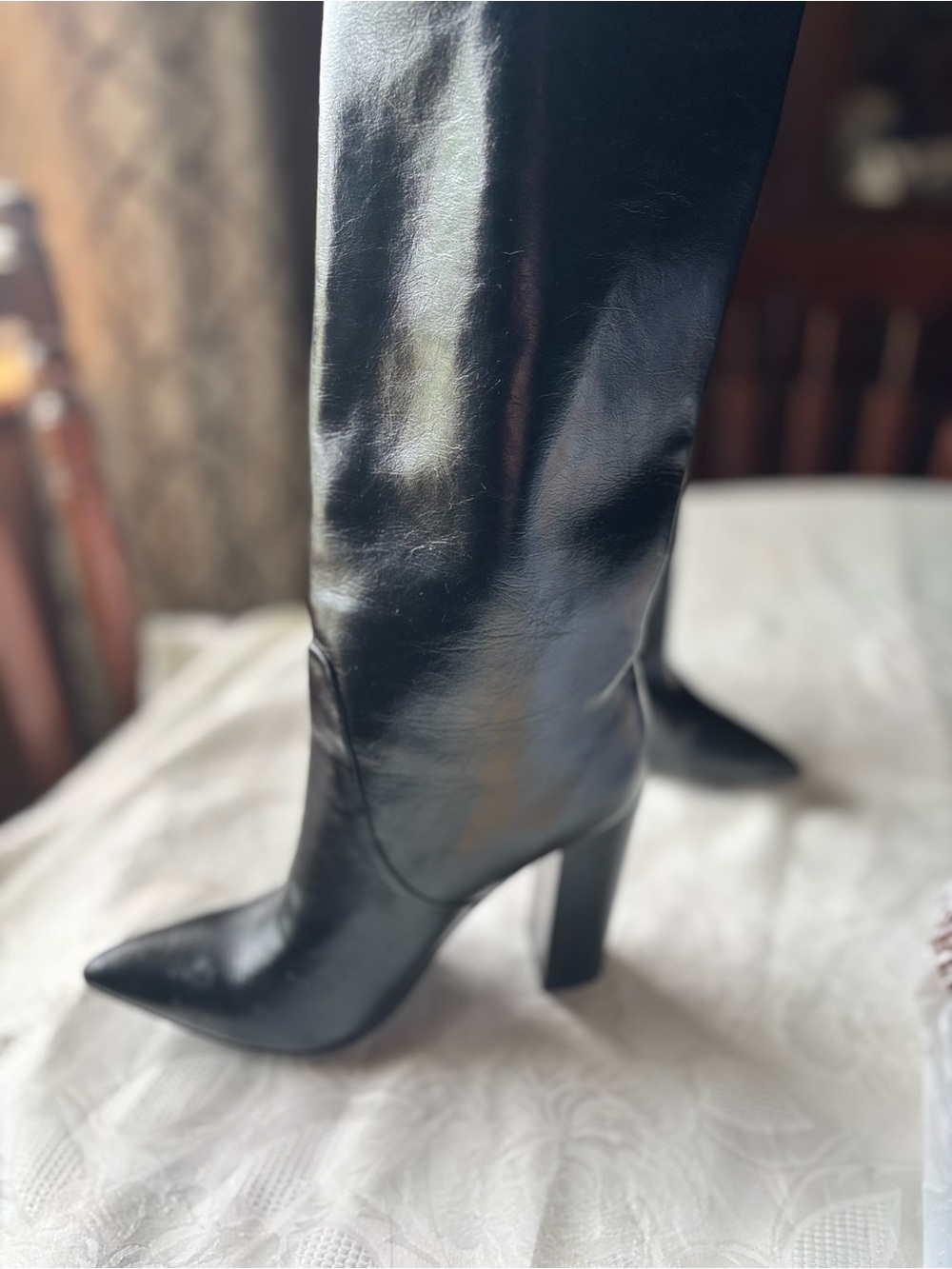 Saint Laurent Black Leather Knee-High Boots - Picture 3 of 10